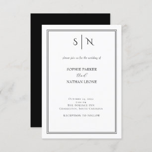 Minimal and Chic Black and White Border Wedding Invitation