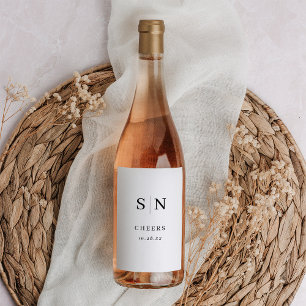 Minimal and Chic Black and White Monogram Cheers Wine Label