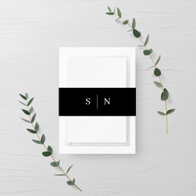 Minimal and Chic | Black and White Monogram Invitation Belly Band (Creator Uploaded)