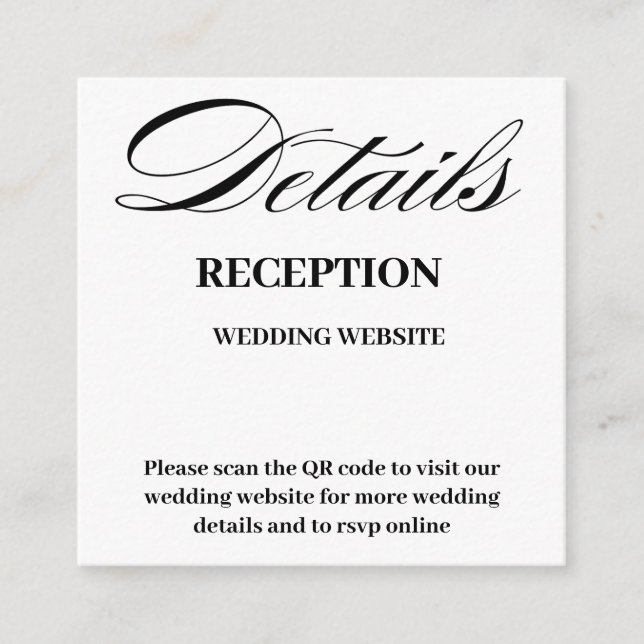 Minimal and Chic | Black and White QR Code Wedding Enclosure Card (Front)