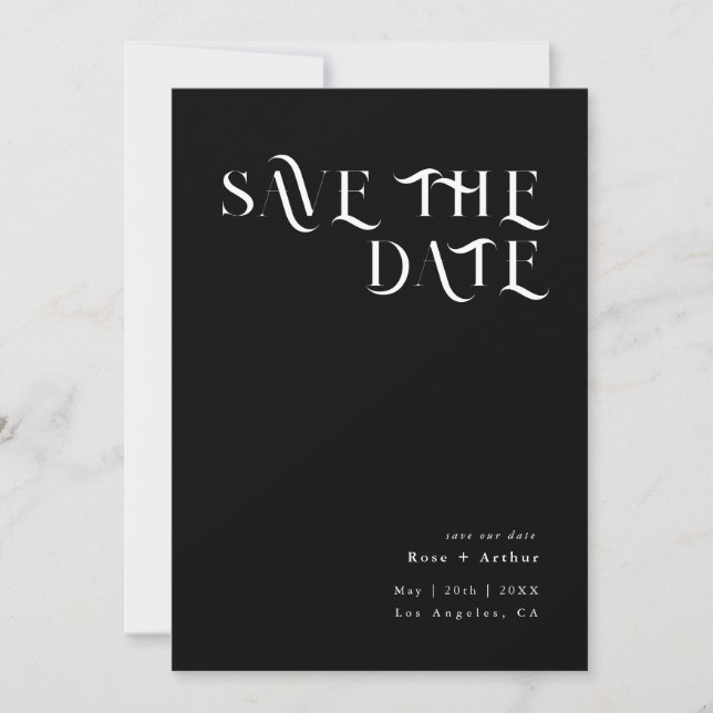 Minimal and chic black and white Save the date Invitation (Front)