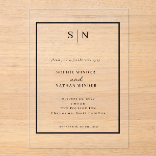 Minimal and Chic Black and White Wedding Acrylic Invitations