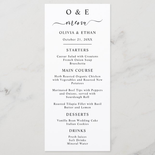 Minimal and Chic | Black and White Wedding Dinner Menu (Front)