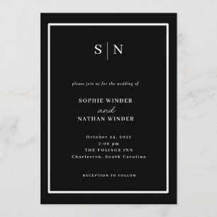 Minimal and Chic   Black and White Wedding Invitation