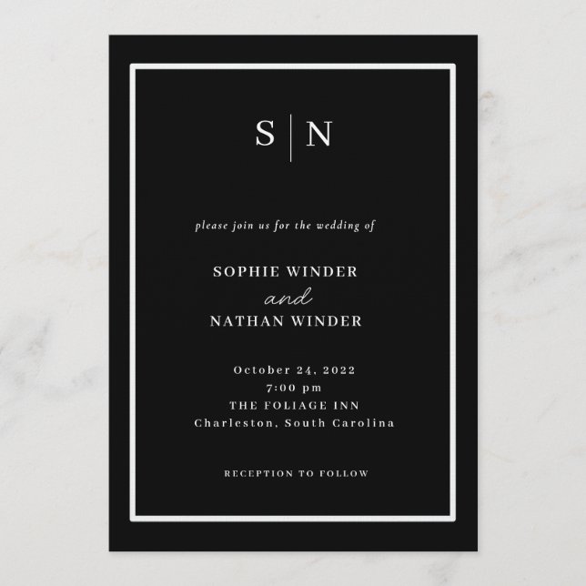 Minimal and Chic | Black and White Wedding Invitation (Front)