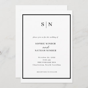 Minimal and Chic   Black and White Wedding Invitation