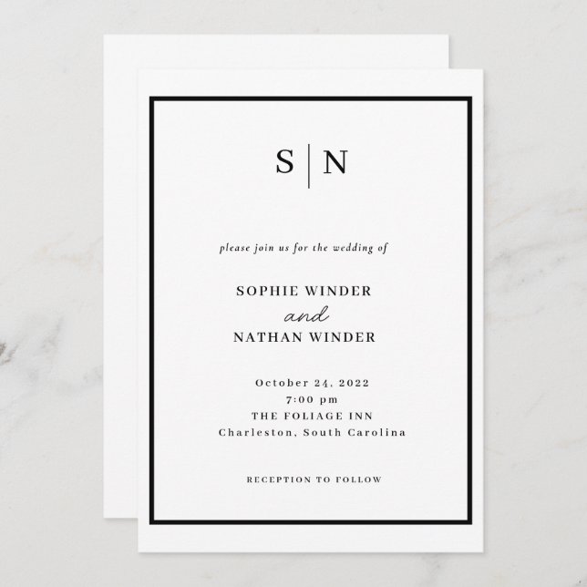 Minimal and Chic | Black and White Wedding Invitation (Front/Back)