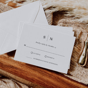 Minimal and Chic   Black and White Wedding RSVP Card