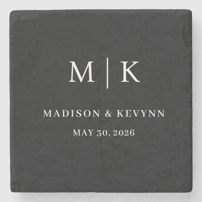 Minimal and Chic | Black and White  Wedding Stone Coaster (Front)