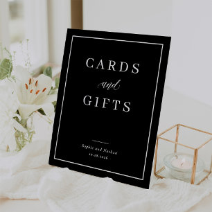 Minimal and Chic Black   Cards and Gifts Wedding Pedestal Sign
