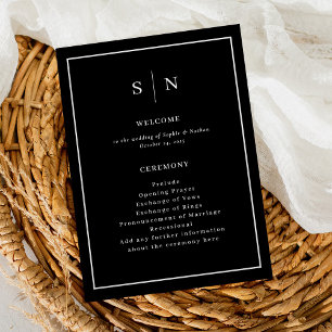 Minimal and Chic Black Elegant Border Wedding Programme