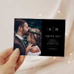 Minimal and Chic | Black Photo Wedding Thank You Postcard<br><div class="desc">These elegant,  modern wedding thank you postcards feature a simple black and white text design that exudes minimalist style,  with your favorite personal wedding photo. Add your initials or monogram to make them completely your own.</div>