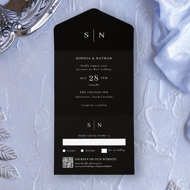 Minimal and Chic Black | QR Code Wedding   All In One Invitation (Creator Uploaded)