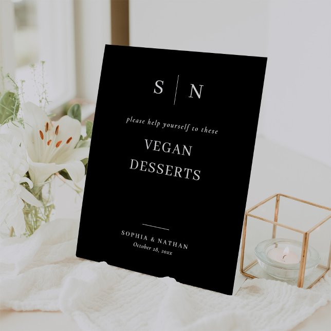 Minimal and Chic Black | Vegan Desserts Wedding Pedestal Sign (Creator Uploaded)