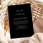 Minimal and Chic Black | Wedding Guest Details Enclosure Card<br><div class="desc">These elegant,  modern wedding guest detail cards feature a simple dark black and white minimalist text design with your initials or monogram. You can use these cards for driving directions,  reception or transportation information,  hotel or accommodations information,  and any other wedding details you need your guests to know.</div>