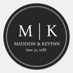 Minimal and Chic   Black Wedding Monograms Classic Classic Round Sticker