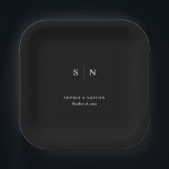 Minimal and Chic Black | Wedding Paper Plate<br><div class="desc">These elegant,  modern wedding or bridal shower paper plates feature a simple black and white text design that exudes minimalist style. Add your initials or monogram to make them completely your own.</div>