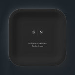 Minimal and Chic Black | Wedding Paper Plate<br><div class="desc">These elegant,  modern wedding or bridal shower paper plates feature a simple black and white text design that exudes minimalist style. Add your initials or monogram to make them completely your own.</div>