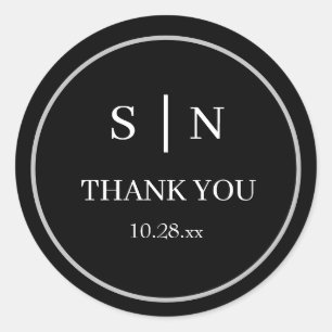 Minimal and Chic   Black Wedding Thank You Card Classic Round Sticker