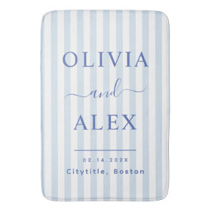Minimal and Chic Blue French Personalised Wedding Bath Mat