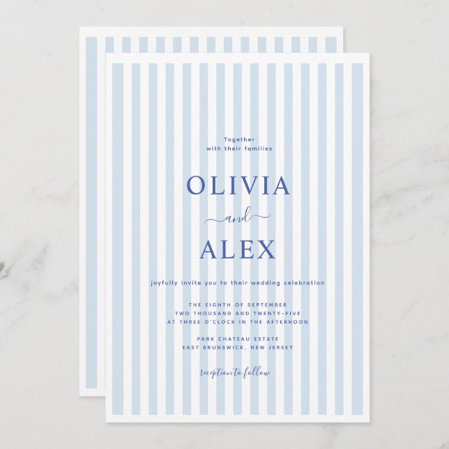 Minimal and Chic Blue French Personalised Wedding  Invitation (Front/Back)