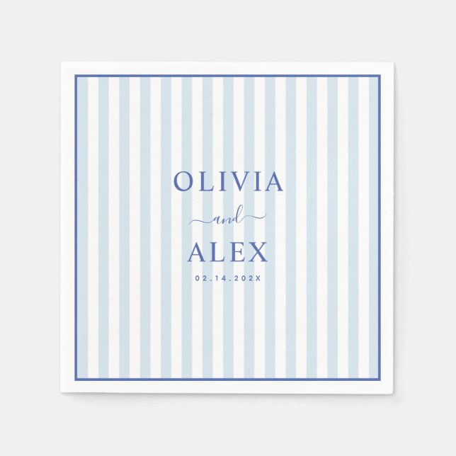 Minimal and Chic Blue French Personalised Wedding  Napkin (Front)