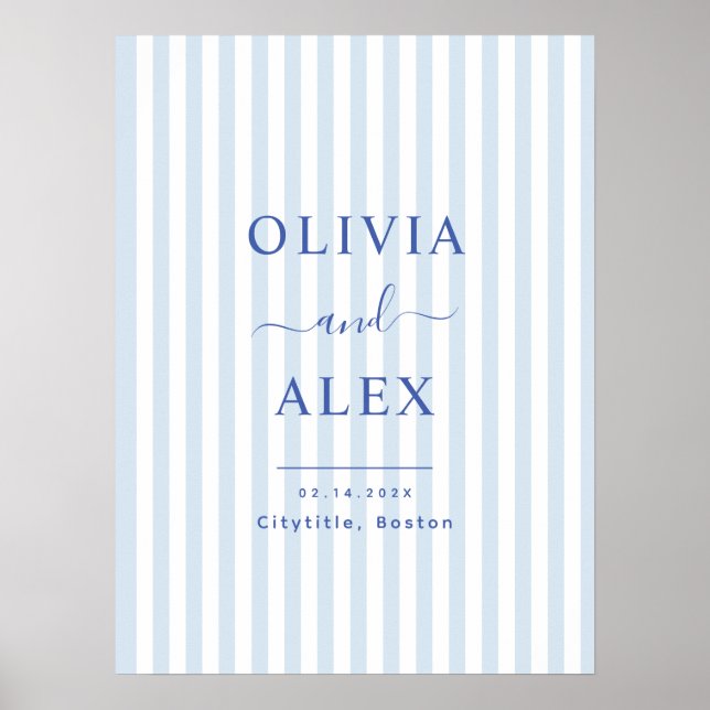 Minimal and Chic Blue French Personalised Wedding Poster (Front)
