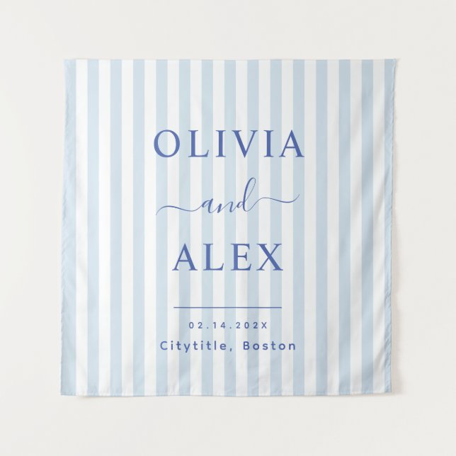 Minimal and Chic Blue French Personalised Wedding Tapestry (Front)