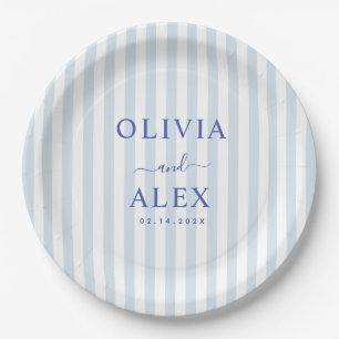Minimal and Chic Blue French Personalized Wedding  Paper Plate