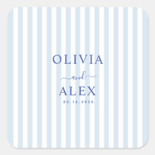Minimal and Chic Blue French Personalized Wedding  Square Sticker