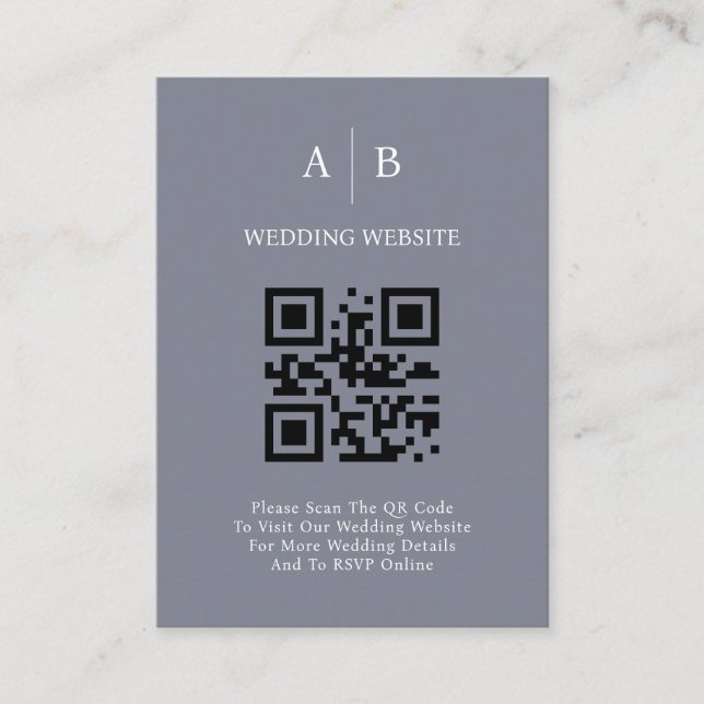 Minimal and Chic, Blue Grey QR Code Wedding Enclosure Card (Front)