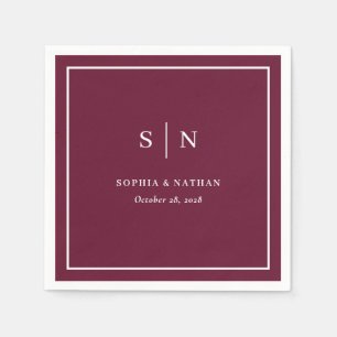 Minimal and Chic Border Burgundy Wedding Napkin