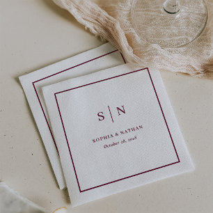 Minimal and Chic Border White and Burgundy Wedding Napkin