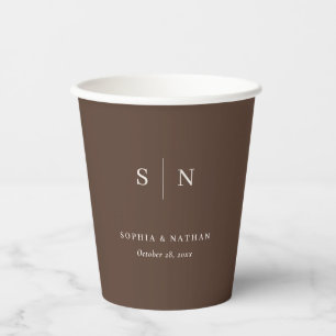 Minimal and Chic Brown and Creamy White Wedding Paper Cups