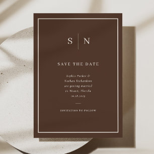 Minimal and Chic Brown with Cream Border Wedding Save The Date