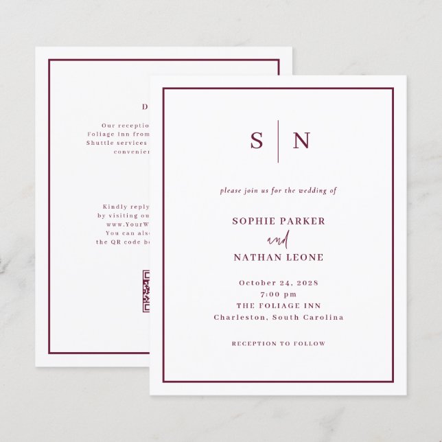 Minimal and Chic Budget QR Code Wedding Invitation (Front/Back)