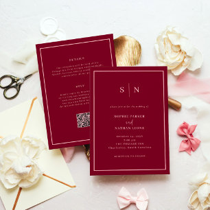Minimal and Chic Burgundy   All in One Wedding Invitation
