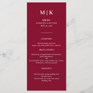 Minimal and Chic   Burgundy  and White  Wedding Menu