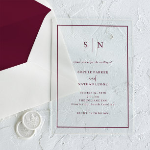 Minimal and Chic Burgundy Border Wedding Acrylic Invitations