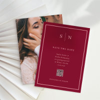 Minimal and Chic | Burgundy Photo QR Code Wedding