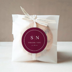 Minimal and Chic Burgundy Wedding Monogram Classic Round Sticker