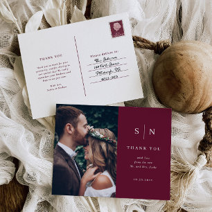 Minimal and Chic Burgundy Wedding Photo Thank You Postcard