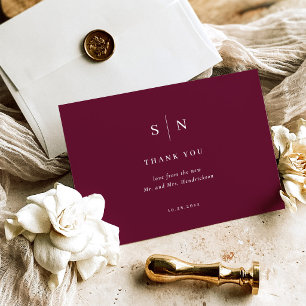 Minimal and Chic Burgundy Wedding Thank You Card