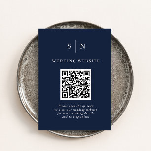 Minimal and Chic Dark Navy Blue QR Code Wedding Enclosure Card
