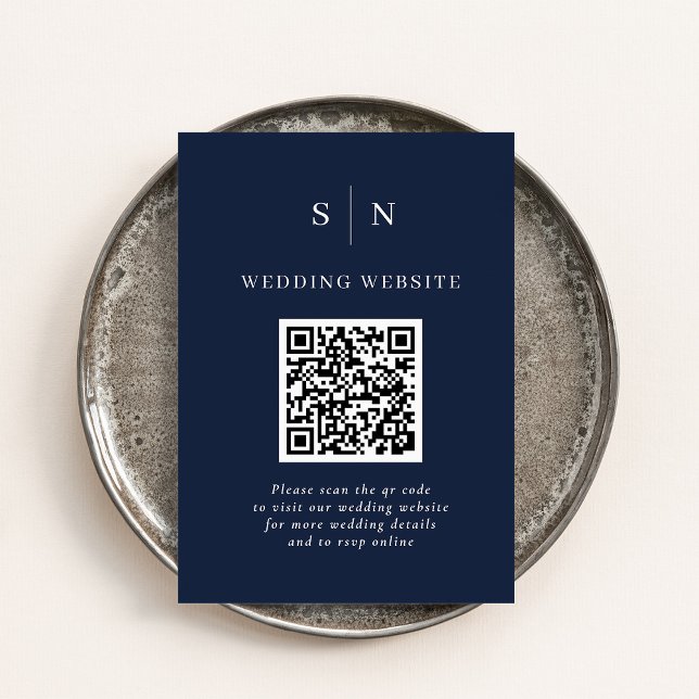 Minimal and Chic | Dark Navy Blue QR Code Wedding Enclosure Card (Creator Uploaded)