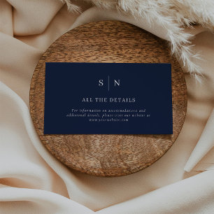 Minimal and Chic Dark Navy Blue Wedding Details Enclosure Card