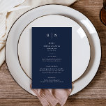 Minimal and Chic | Dark Navy Blue Wedding Menu<br><div class="desc">These elegant,  modern wedding menu cards or rehearsal dinner menu cards feature a simple dark navy blue and white text design that exudes minimalist style. Add your initials or monogram to make them completely your own.</div>