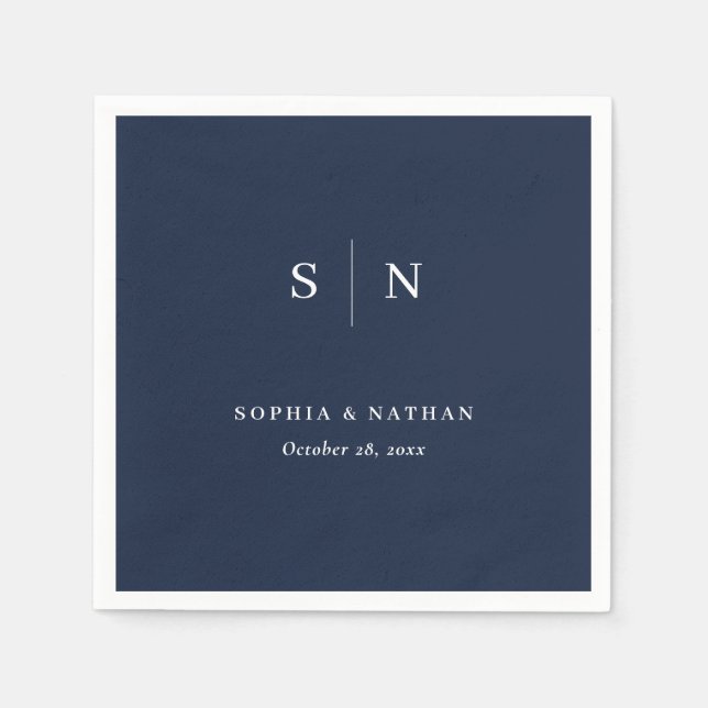 Minimal and Chic | Dark Navy Blue Wedding Napkin (Front)