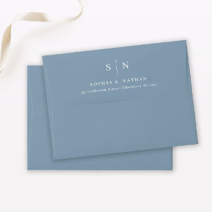 Minimal and Chic Dusty Blue and White Wedding Envelope
