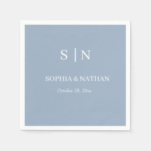 Minimal and Chic Dusty Blue and White Wedding Napkin